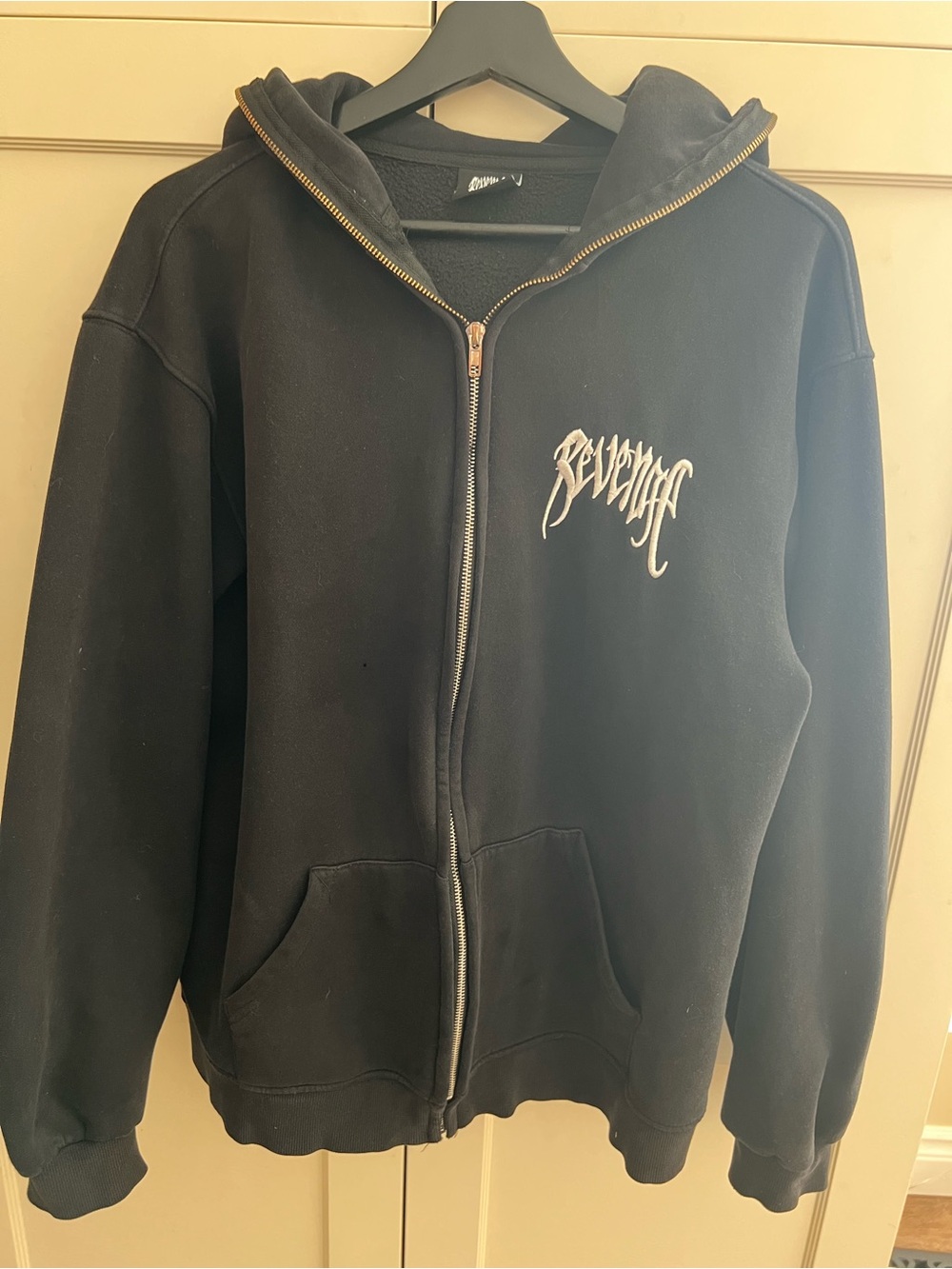 Black Men’s “Revenge” Design Zip-Up Hoodie - Size XL